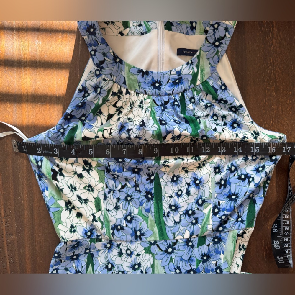 Tommy Hilfiger White & Blue High Neck Floral Dress - Picture 11 of 15